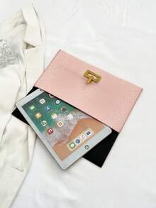 1pc Minimalist Solid Color Elegant Stone Texture Flap Hand Bag - Pink - View 7