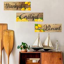 3 Pcs Lemon Art Wall Decor, Inspirational Quote Hanging Decorations, Fresh Lemon Pattern, Suitable For Bedroom, Living Room, Bathroom, Home Decor, Best Housewarming Gift