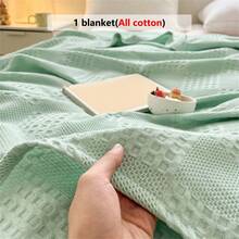 1 buah Selimut Kasa Wafel Lembut & Nyaman - Ramah Kulit, Warna Polos, Cocok Untuk Tempat Tidur, Sofa, Bantal - Sempurna Untuk Relaksasi & Berpelukan - Hijau - View 7