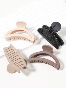 4pcs Fashionable Versatile Casual Minimalist Solid Color Hair Clips - Multicolor - View 5