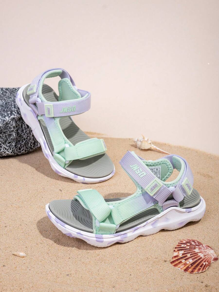 1 par de sandálias camufladas para meninos com tiras trançadas, leves, respiráveis, de secagem rápida, combinação de duas cores, sola antiderrapante durável, fivela dupla ajustável, adequadas para uso diário, praia, férias - Multicolorido - Ver 1