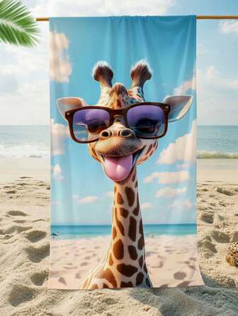 1pc Ultra Soft & Funny Giraffe Print Microfiber Beach Towel, Decorative For Home, Suitable For Beach, Pool, Camping, Travel, Extremely Comfortable