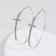 1 Pair Cross Hoop Earrings For Women, Suitable For Daily Wear