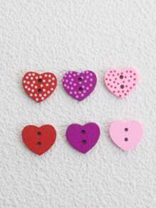 50pcs/Pack Colorful Polka Dot & Heart Wooden Buttons, DIY Crafts, Clothing Accessories, Hat Decorations