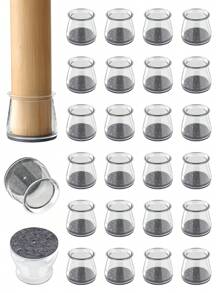 12/24PCS Silicone Chair Leg Floor Protectors, Round Furniture Pads For Hardwood Floors, Furniture Sliders For Chair Legs,Thick Felt Chair Leg Caps Cover,Floors From Scratching And Reduce Noise(Clear)