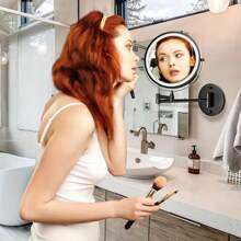 [LED Makeup Mirror] 8-Inch Double-Sided Mirror - Wall-Mounted Makeup Mirror With LED Lights, 1x/10x Magnification, 360 Degrees Rotation, 3-Color Light Touch Screen - Suitable For Bathroom, Bedroom, Living Room Bathroom Decor Fall Decor Makeup Organizer Bathroom Accessories Back To School