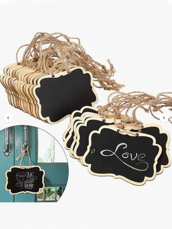 5/10 pièces Mini tableau noir à double face imitation bois avec corde de suspension, décoration maison créative, accessoires de mariage, mini étiquettes effaçables pour mariage, nourriture, fête, cérémonie de remise des diplômes