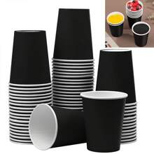 24/48 Stücke Pappbecher, 9oz Einweg-Kaffeetassen und Teebecherför heiße und kalte Getränke, Geburtstags-,Hochzeits-,Party,- und Feiertagszubehör für Picknicks, geeignet für Restaurants, Foodtrucks, Küchen, Büros, Schwarz
