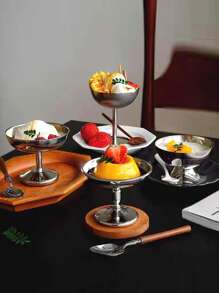 1pc Retro Stainless Steel Tall Dessert Bowl, Pudding Jelly Bowl, Ins Style Ice Cream Cup, High Aesthetic Ice Cream Cup, Fruit Dessert Plate