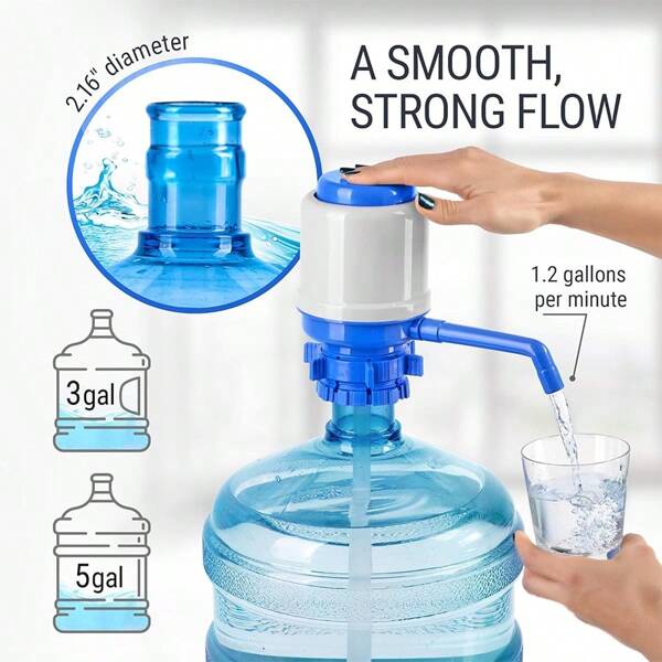 1 Stück Handwasserpumpe, geeignet für 5-Gallonen (ca. 15,7 Liter) Flaschen - Sichere Passform für Kesselverschluss - Einstellbare Rohrlänge, Schutzabdeckung für Düse, Reinigungsbürste, Material - 5-Gallonen (ca. 15,7 Liter) Wasserpumpe