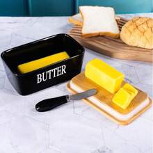 1pc 350ml Ceramic Butter Jar With Lid And Butter Knife, 4 Colors Available - Perfect For Home Cheese Jar, Butter Box, Butter Knife, Cheese Knife, Scraper - Butter Container, Sealed Butter Box, Butter Dish