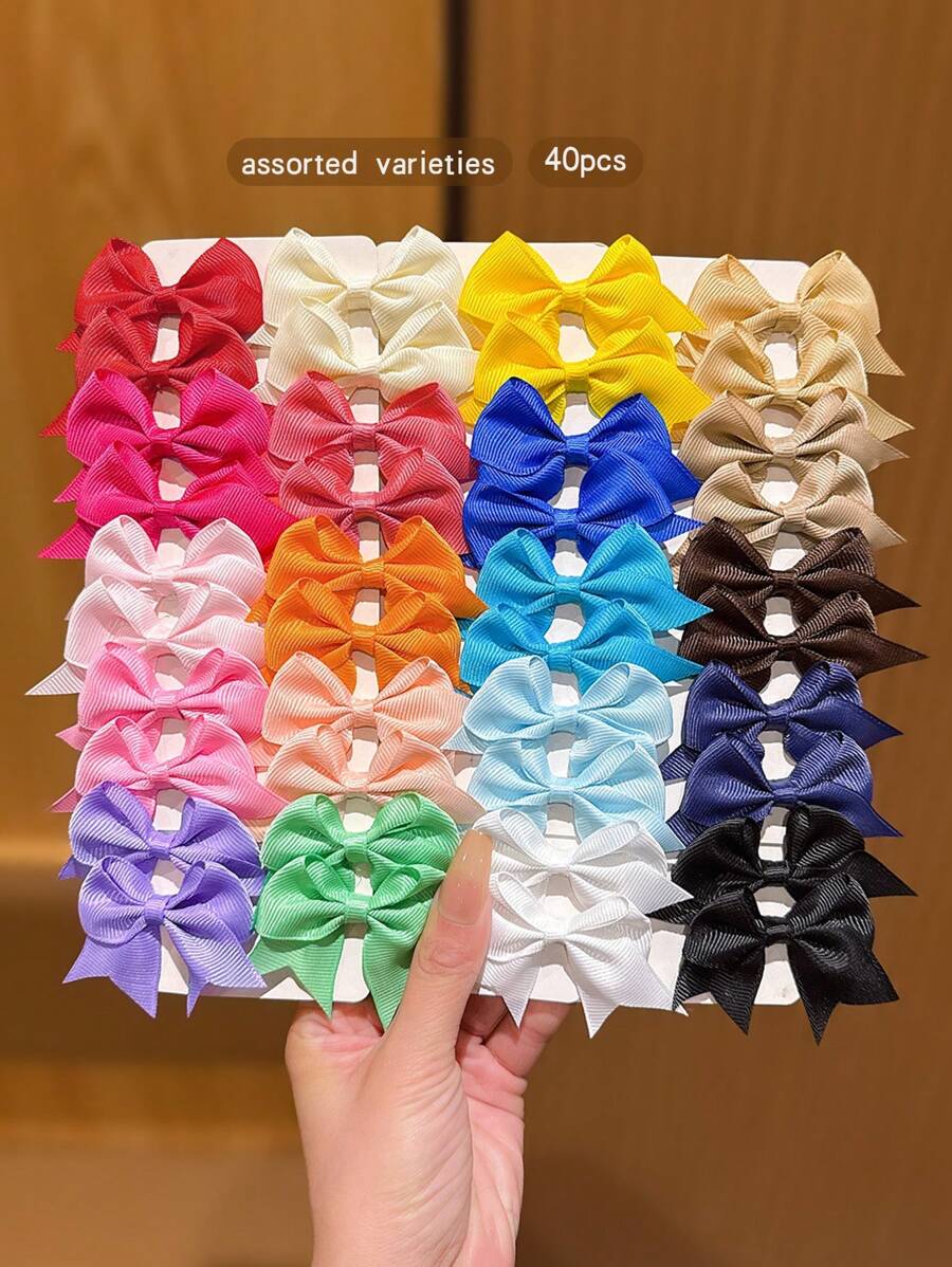 40pcs Random Colors Cute Bow Hairclips For Daily Use