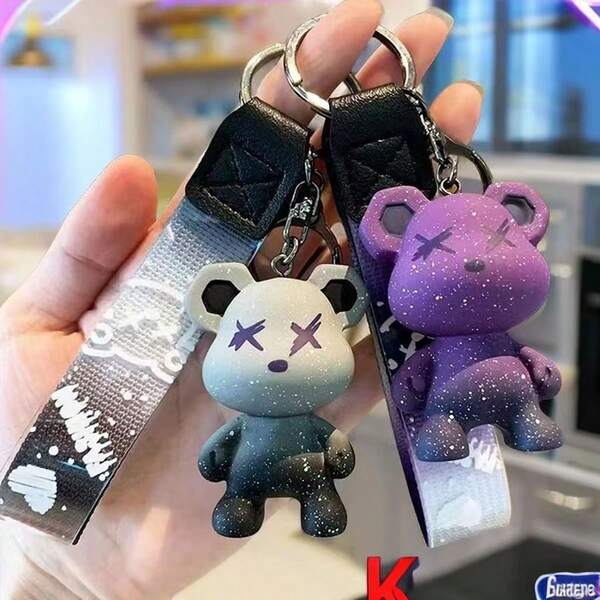 1pc Brand Name Gradient Bear Silicone Keychain Y2K Aesthetic Unisex Charm, EDC For Gen Z Students & Gamers Car Accessories Bag Charm School Cartoon Cute Goth Halloween Accessories Teachers Day