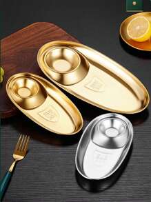 7.8/10.8 Inch (Approx. 20/27.5cm) Stainless Steel 304 Divided Snack Plate Set, Sushi Plate With Sauce Compartment, Suitable For Dipping Sauce, Dumplings, Appetizers, Tacos, Sushi, Fried Chicken