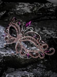1pc Rhinestone Half Face Mask Women Masquerade Eye Mask Shiny Rhinestone Metal Mask For Party, Prom, Masquerade Ball Bridal Cosplay Events - 紫色 - 查看 7