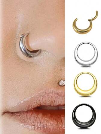 1/2/3pcs 316l Stainless Steel Smooth Surface Nose Ring Hoops Cartilage Earring Ear Cuff Water Drop Hinge Clicker Septum Ring For Women, Crescent Circle Septum Rings Septum Piercing Jewelry, Chunky Hypoallergenic Open And Close Gold Hoop Earrings For Women And Man, Suitable For Holiday Gifts, Birthday Gifts, Dances, Parties, Dates, Work, Daily Wear