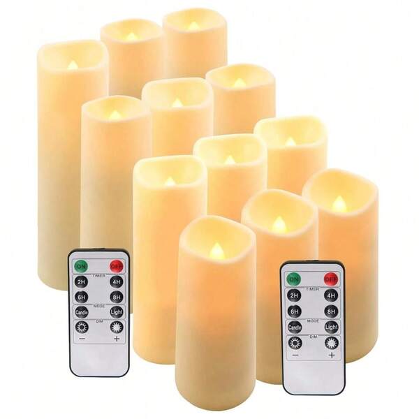 4/12/24pcs/Set Waterproof Outdoor Flameless Candles, Battery Powered Flickering LED Candles For Lanterns, Porch, 4"/ 5"/ 6"/ 7" Pillar Candles With Remote Control & Timer