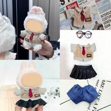 1pc Doll Outfit Striped Shirt Blouse, Preppy Style Top With Jeans Skirt And Glasses Set