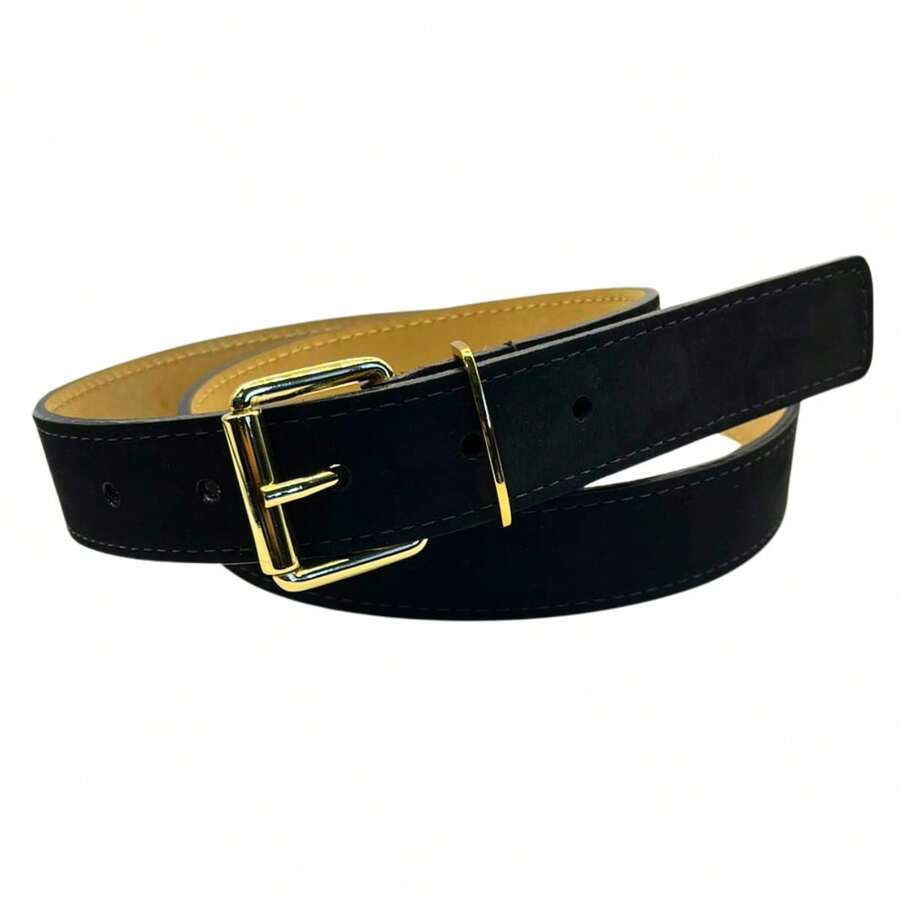 Cinto Feminino de Couro Legítimo Fivela Quadrada Com Rolete 2,5 cm de Largura - Preto - Visão 1