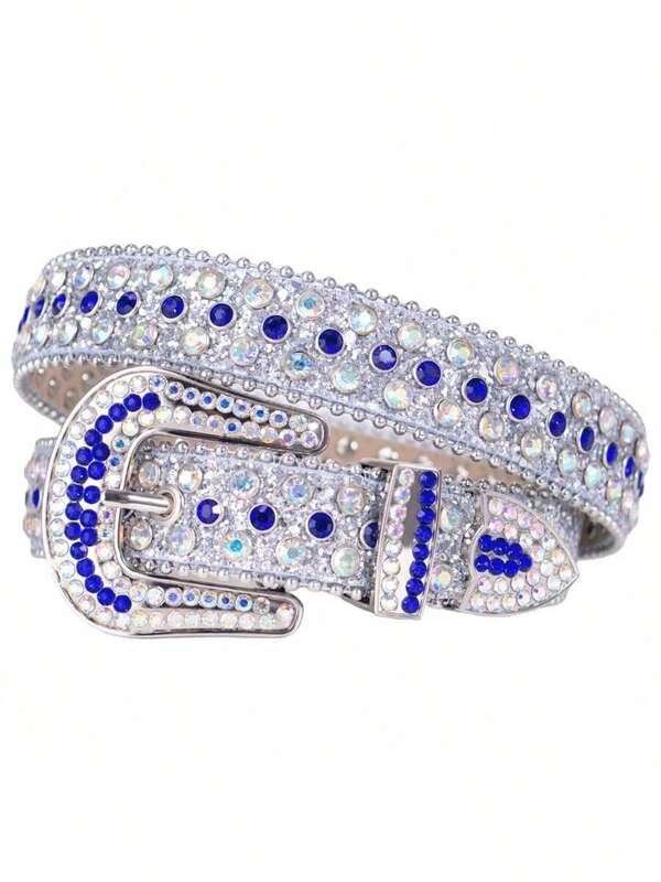 Cintura western punk con strass, cintura di jeans da cowboy con fibbia in metallo scintillante e cristalli di lusso, accessori autunnali e invernali adatti per adolescenti, giovani, uomini, casual, all'aperto, atletica, vacanze, regali di laurea, compleanni, uso quotidiano
