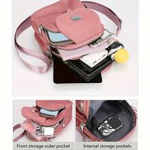 Waterproof Women's Cross-Body Bag, Elegant Oxford Cloth Handbag, Simple And Practical, Multi-Pocket Storage Shoulder Bag, Solid Casual One-Shoulder Cross-Body Bag, Zip Closure, Polyester Lining, Multifunctional Accessories, Everyday Use-Black,Mother's Day,Mom,Mother's Day Gift,Flower,Jewelry,Mother's Day Decorations,Mother's Day Party Supplies,Women,Pink,Gift Set - 酒紅色 - 查看 4