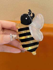 1/2 piezas Pinzas para el cabello con diseño lindo de abeja y animal para adolescentes, pinzas para el cabello de dibujos animados, pinzas para el cabello de acetato - Amarillo - Ver 3