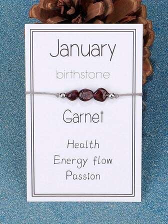 1件天然宝石碎石手链，卡片包装，可作为女士生日礼物、家庭诞生石手链或女士礼物。每颗宝石的形状和颜色可能略有不同。