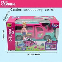 1 Set Kids Pretend Play Picnic Trolley 15cm Fashion Doll Bus Toy Set, Multifunctional Outdoor Motorhome Racer, Birthday Christmas Gift (Manual Push & Roll, Non-Electric)
