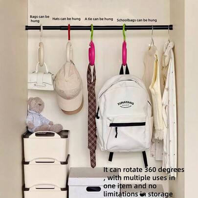 1pc/3pcs Multifunctional Rotating Storage Hook Scarf Hat Bag Hanger Display Rack Organizer Wall Mount Adhesive Sticker Holder Perfect For Bedroom Closet Kitchen Bathroom Living Room Space Saving Solution Durable Easy Installation