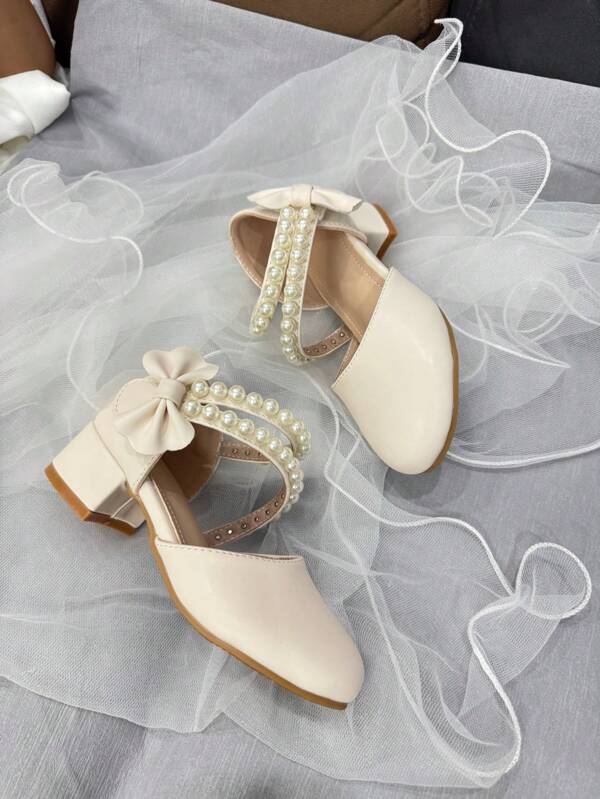 Elegant Girls Shoes Bowknot Pearl Princess High Heels Formal Party Wear Suitable For Spring, Summer, Autumn, Wedding, Party, Stage, Music Performance, Birthday