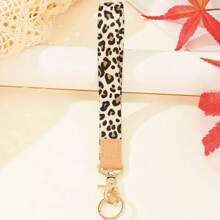 1pc Women Leopard Print Anti-Lost Wristband Key Chain | Dual Material Design (Wear-Resistant Fabric + Soft Leather) + Non-Slip Double Metal Buckle | Multifunctional Storage For Phone, Keys, Elegant Birthday Gift For Women, Commuting Fashion Accessory
