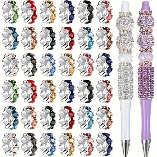 10/30/50/100/200/500pcs 12mm Multi-Color Wavy Crystal Beads - Glass Rhinestone Round Beads, For DIY Jewelry, Bracelets And Pen Decor, Suitable For Back To School