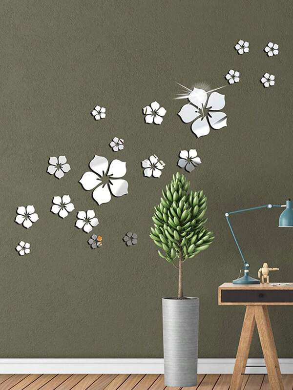 90 stuks/set 3D acryl gespiegelde bloemen DIY-kit, 18 bloemblaadjes kristal spiegel muursticker, slaapkamer woonkamer hal trap muurdecoratie stickers