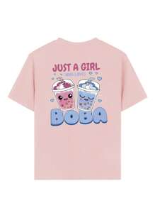 1 pieza Camiseta de cuello redondo de manga corta con gráfico de perla de té con leche, estilo casual para niñas, ropa de estudiante de verano para niños pequeños - ¡Estilo artístico de camiseta para inspirar la imaginación y la autoexpresión de los niños!