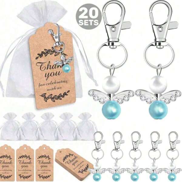 Silver Angel Wings Cell Phone Clasp With 20 Clasps 20 Thank You Cards And Gauze Pouch For Baptisms Gifts Weddings First Communion