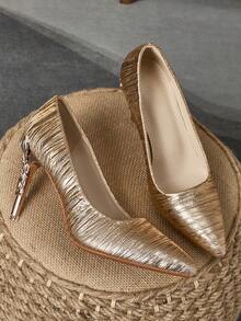 MonaNise Women's Pointed Toe Slip-On Fashion 9cm Thin High Heel Casual Versatile Party Dress Pumps - Gold - View 4