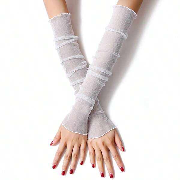 1 Pair Breathable Mesh Ice Silk Lace Arm Sleeve Gloves & Leg Covers For Women Summer UV Protection