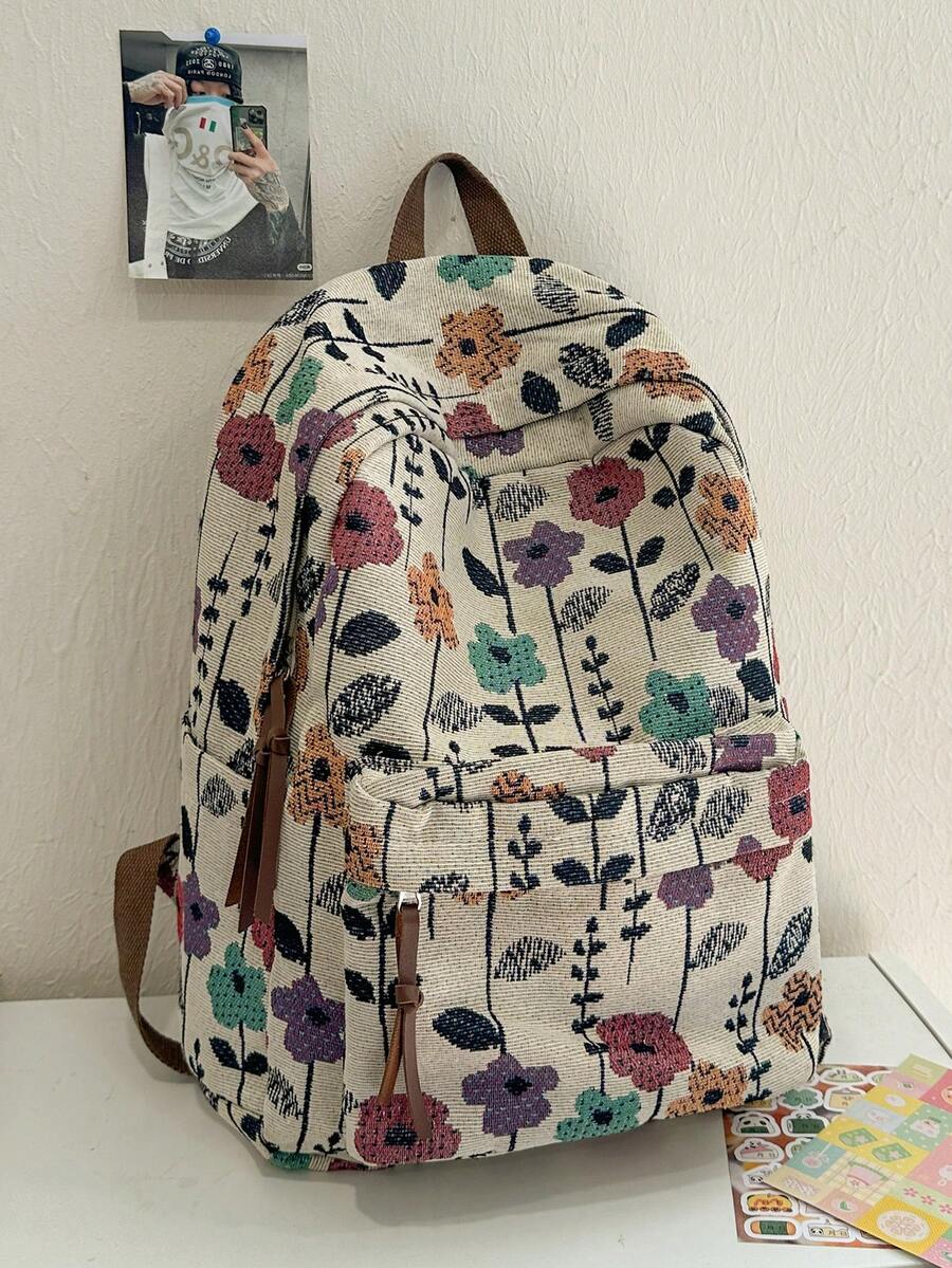 Women's Classic Floral Print Backpack, Minimalist Design, Large Capacity, School Backpack - Multicolor - View 1