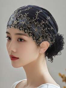 1buc dantelă elegantă damă plasă aur fir brodat mozaic floral mărime reglabilă eșarfă decorativă, versatilă pentru coafură, protecție solară, în aer liber, adunări, cumpărături