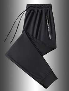 1 件男士速干高弹力户外运动跑步健身运动裤，春夏季 - 黑色 - 查看 1