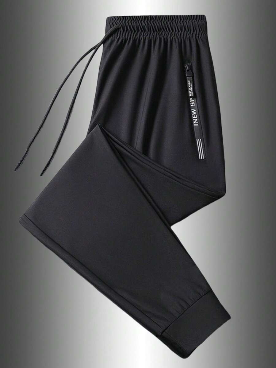 1 件男士速干高弹力户外运动跑步健身运动裤，春夏季 - 黑色 - 查看 1