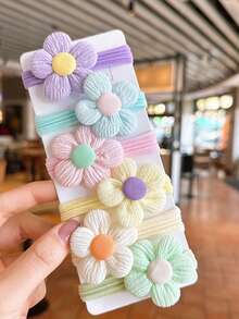 10 Packs Of Colorful Sweet Style Flower Hair Ties, Fashionable Polyester Fiber Hair Accessories For Daily Use - Multicolor - View 6