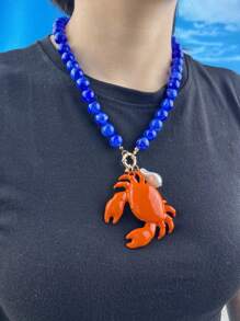 Retro Versatile Crustacean Beaded Handmade Necklace, Vintage Alloy Boho Seafood Jewelry, Fashion Unique Resort Style