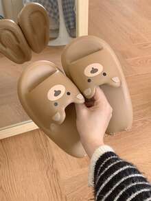XIXITIAO 1 Pair Cute 3D Bear Couple Slippers, Soft Flat Casual Slippers, EVA Non-Slip Spring/Summer Beach Slippers, Colorblock Classic Flat Slippers With Fashionable Bear Pattern, Suitable For Outdoor/Beach