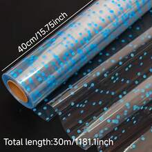 透明玻璃纸包装卷 40 厘米蓝色圆点玻璃纸卷，透明玻璃纸包装卷，适用于零食、礼品、篮子、鲜花、生日派对复活节圣诞节装饰 - 藍色 - 查看 2