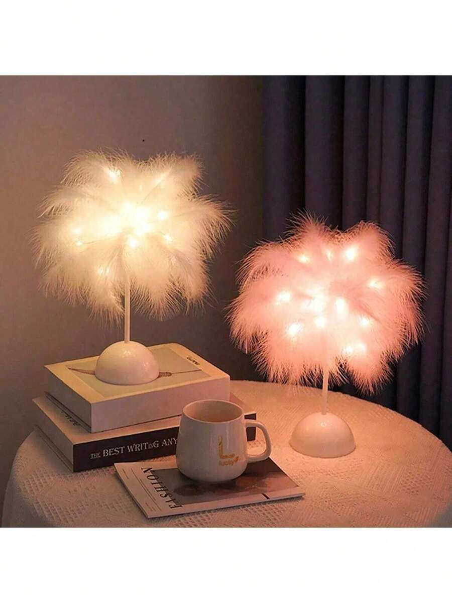 1 Luz de pluma LED rosa/blanca, luz nocturna decorativa, regalo de cumpleaños, regalo romántico del Día de San Valentín, regalo festivo, funciona con pilas (pilas no incluidas), apropiada para decoración de habitación, sala de estar, mesa del comedor