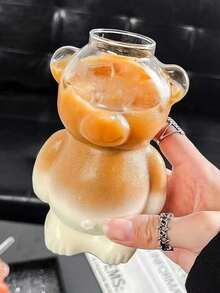 1 pieza Taza de café de vidrio con diseño de oso de dibujos animados, regalo de cumpleaños divertido para niñas, creativo y lindo, vaso para cóctel, vaso para jugo, Año Nuevo, vuelta al colegio, Día de San Valentín.