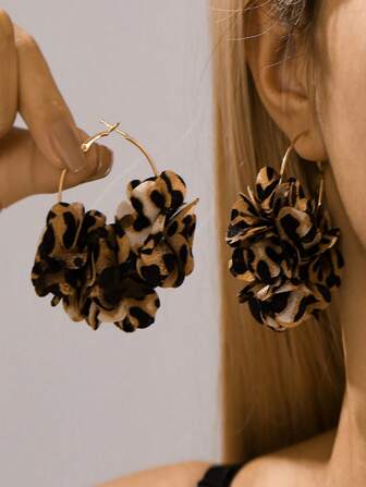 1 Pair Creative Leopard Print & Floral Circle Earrings, And Cute Style