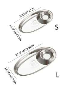 7.8/10.8 Inch (Approx. 20/27.5cm) Stainless Steel 304 Divided Snack Plate Set, Sushi Plate With Sauce Compartment, Suitable For Dipping Sauce, Dumplings, Appetizers, Tacos, Sushi, Fried Chicken