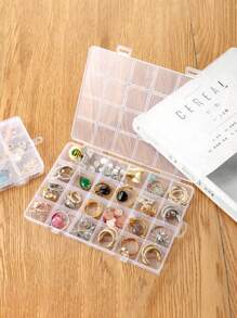 1pc Minimalist 24 Grids Transparent Plastic Jewelry Box, Storage Box For Rings, Earrings, Nail Art, With LidFor Women Storage Organizer Travel Essentials Back To School